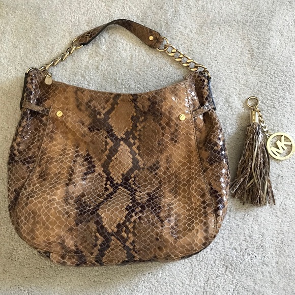 MICHAEL KORS Python Snake Brown Hobo Shoulder Handbag Purse - Picture 11 of 16